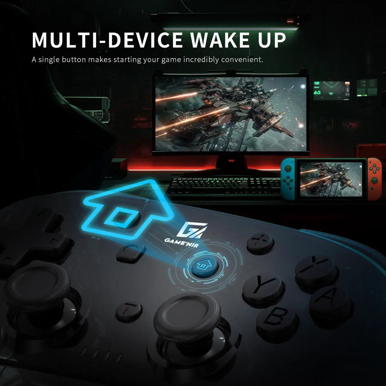 Alt view image 7 of 7 - GAME'NIR BLACK SYMMETRY Wireless Switch Controller, Ergonomic Switch Pro Controller for Switch/Switch Lite/Switch OLED with Dual Motor, Gyro Axis, Turbo Function, 5 Level Vibration