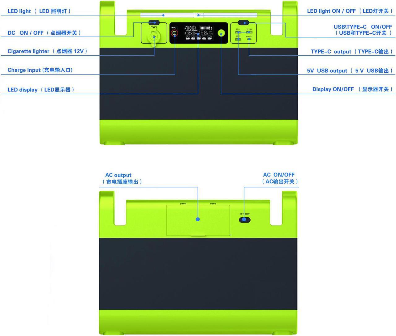 Large Capacity AC 220V/110V Outlet 1000W Lithium Battery Backup 5V 12V 24V Power Bank Wireless Output Portable Power Station