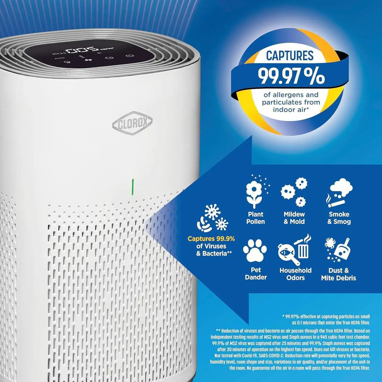 Alt view image 3 of 7 - Air Purifiers for Home, True HEPA Filter, Medium Rooms Up to 1,000 Sq Ft, Removes 99.9% of Mold, Viruses, Wildfire Smoke, Allergens, Pet Allergies, Dust, AUTO Mode, Whisper Quiet