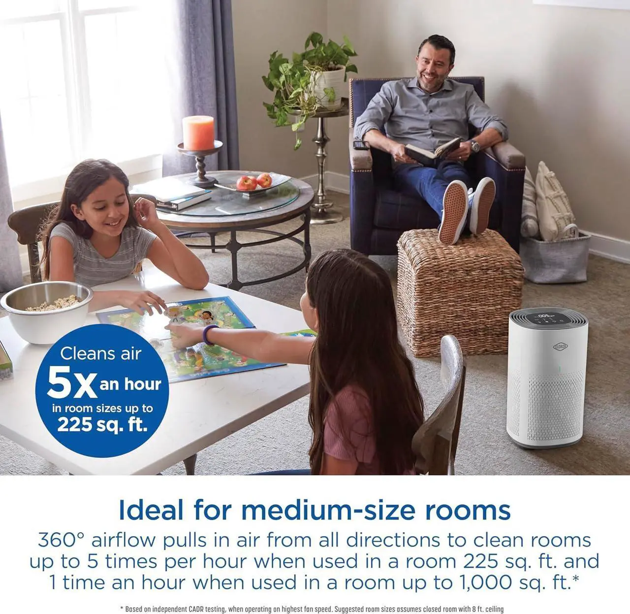Alt view image 2 of 7 - Air Purifiers for Home, True HEPA Filter, Medium Rooms Up to 1,000 Sq Ft, Removes 99.9% of Mold, Viruses, Wildfire Smoke, Allergens, Pet Allergies, Dust, AUTO Mode, Whisper Quiet