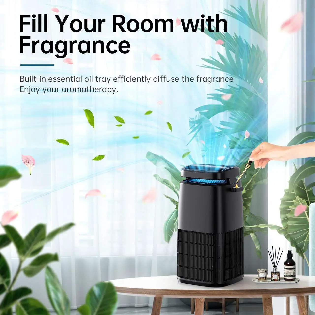 Alt view image 4 of 7 - 4-in-1 Air Purifiers for Home, Air Ionizer Negative Ion Generator, H13 HEPA Filter, UV, Covers 1250 Ft² 99.97% Removal Rate for Pollen Smoke Pet Dander Air Cleaner for Bedroom, MJ002H, Black