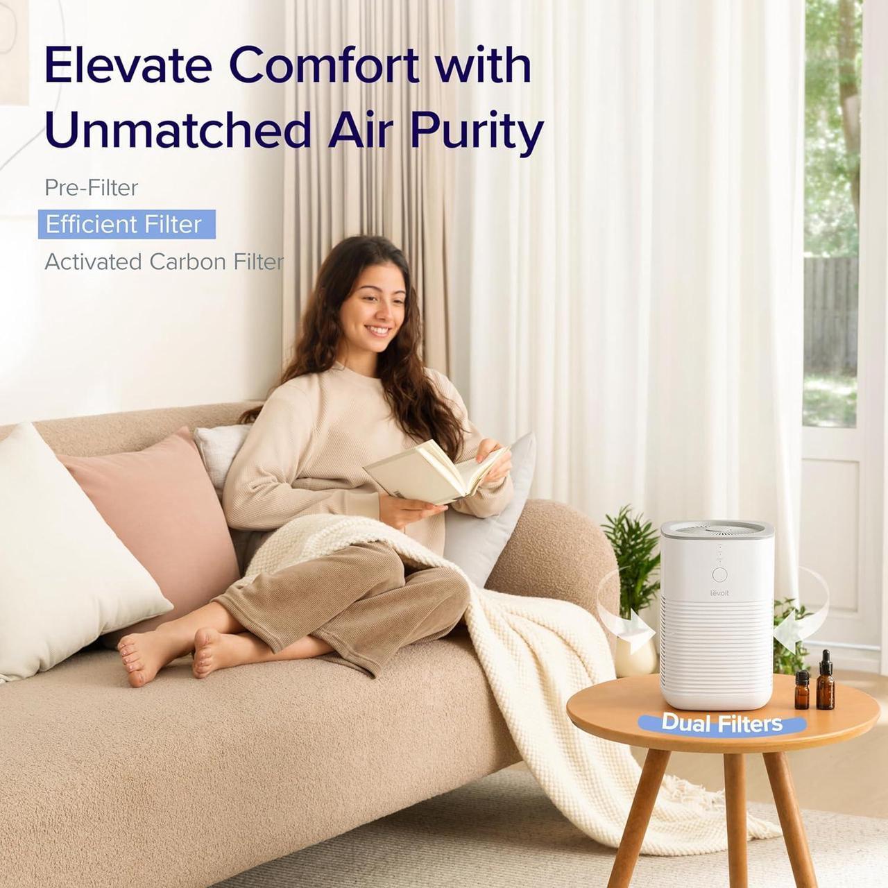 Alt view image 2 of 7 - Air Purifier for Home Bedroom, Fresheners Filter Small Room Cleaner with Fragrance Sponge for Smoke, Allergies, Pet Dander, Odor, Dust Remover, Office, Desktop, Table Top, 1 Pack, White