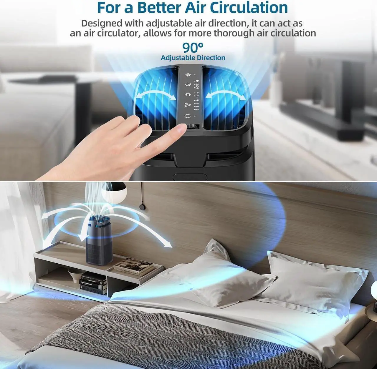 Alt view image 7 of 7 - 4-in-1 Air Purifiers for Home, Air Ionizer Negative Ion Generator, H13 HEPA Filter, UV, Covers 1250 Ft² 99.97% Removal Rate for Pollen Smoke Pet Dander Air Cleaner for Bedroom, MJ002H, Black