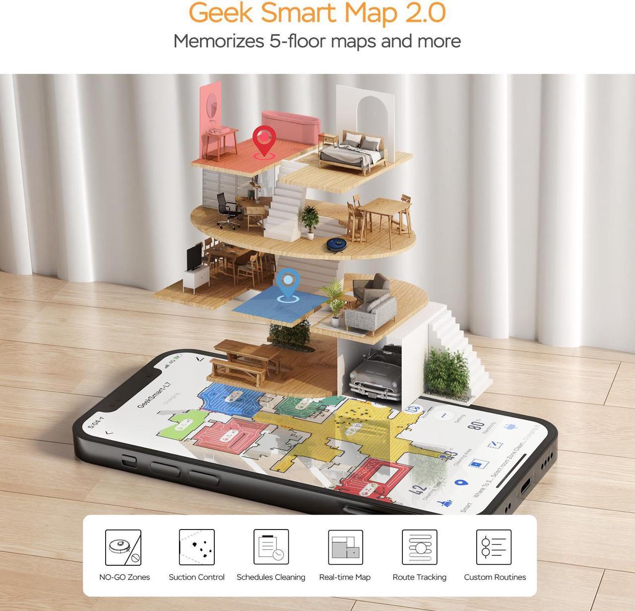Alt view image 2 of 7 - Geek Smart L7 Robot Vacuum Cleaner and Mop, LDS Navigation, Wi-Fi Connected APP, Selective Room Cleaning, MAX 2700 PA Suction, Ideal for Pets and Larger Home