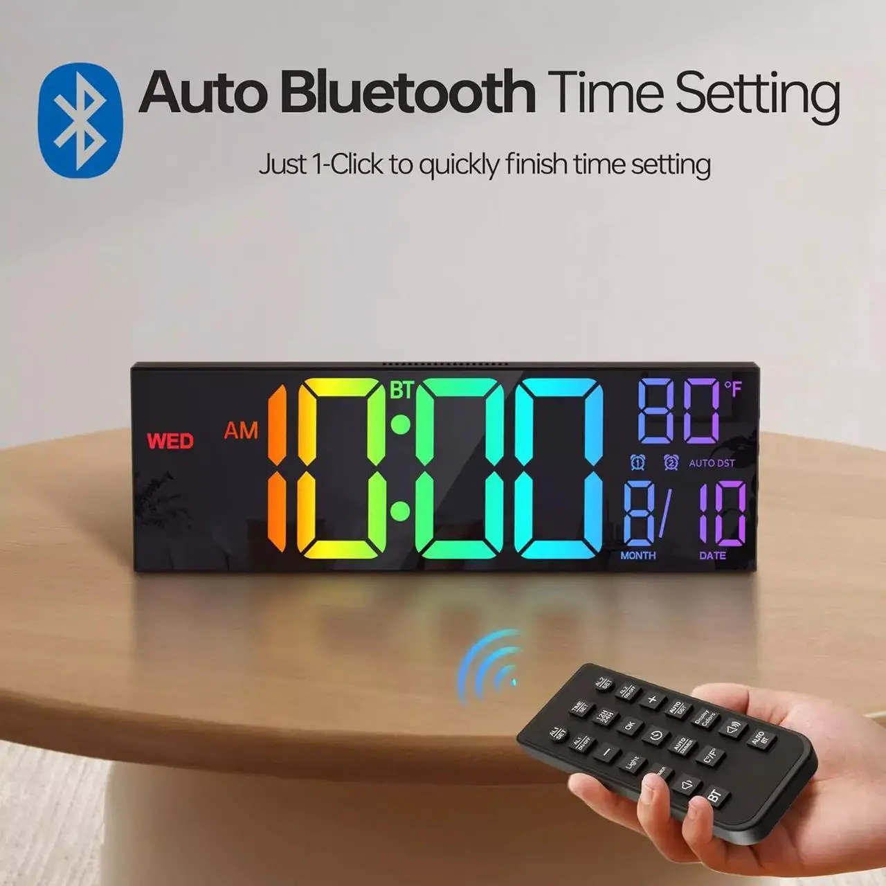 Alt view image 2 of 7 - 16.2" Large Digital Wall Clock with Bluetooth Sync, Alarm, Big LED, 8 RGB Color,