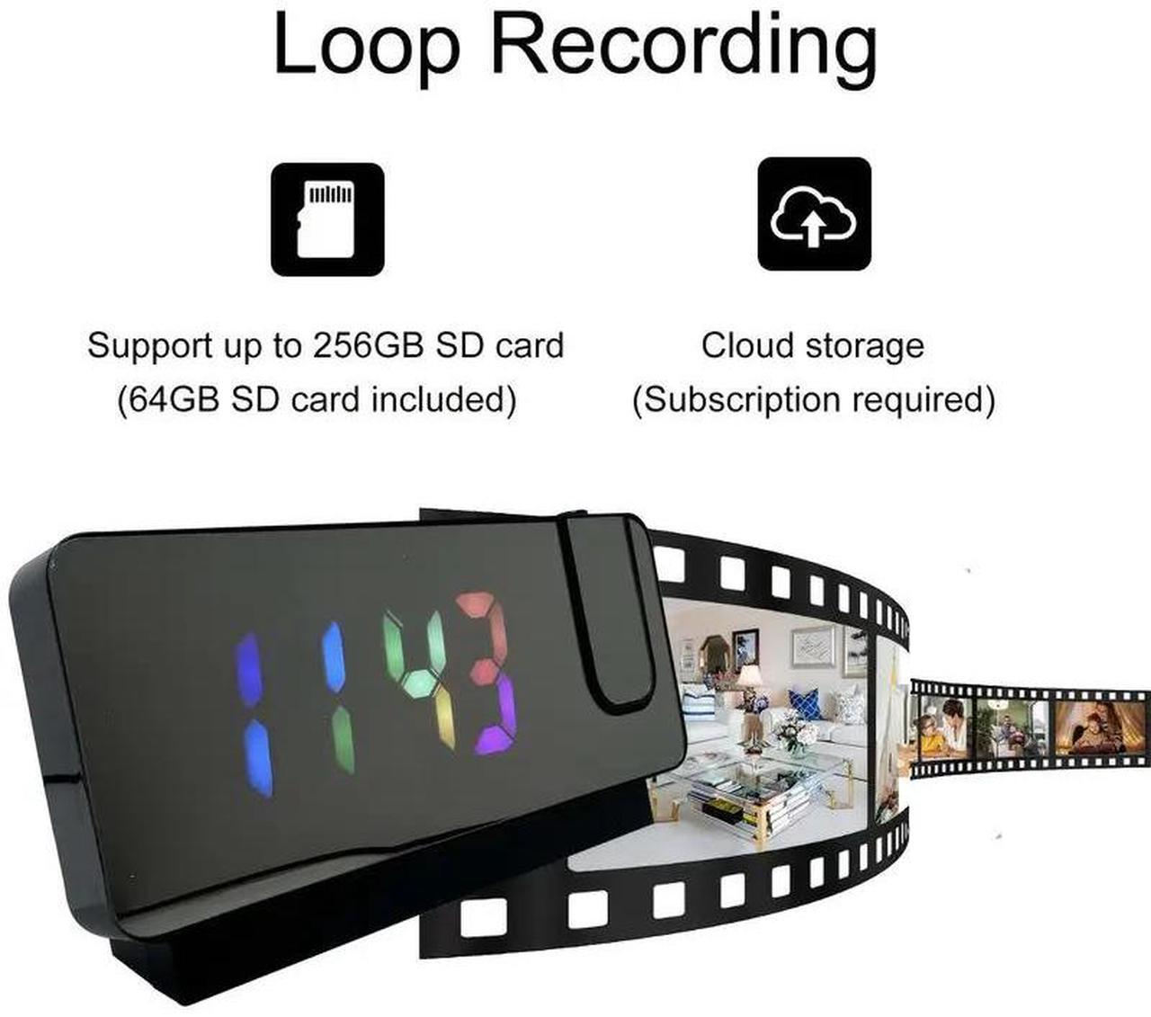 Alt view image 2 of 7 - 4K HD Clock Camera with Wi-Fi, Motion Detection & Remote Viewing - Colorful Time Display, Projection Feature, SD/Cloud Storage Options for Home & Office Security