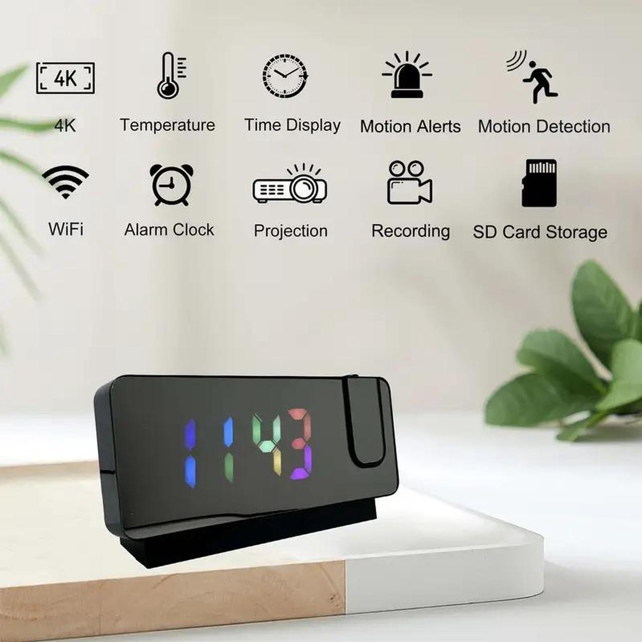 Alt view image 4 of 7 - 4K HD Clock Camera with Wi-Fi, Motion Detection & Remote Viewing - Colorful Time Display, Projection Feature, SD/Cloud Storage Options for Home & Office Security