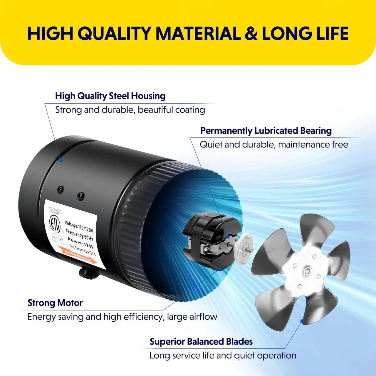 Alt view image 5 of 7 - 4 Inch 106 CFM Booster Duct Fan with Speed Controller for Grow Tents 2 Pack