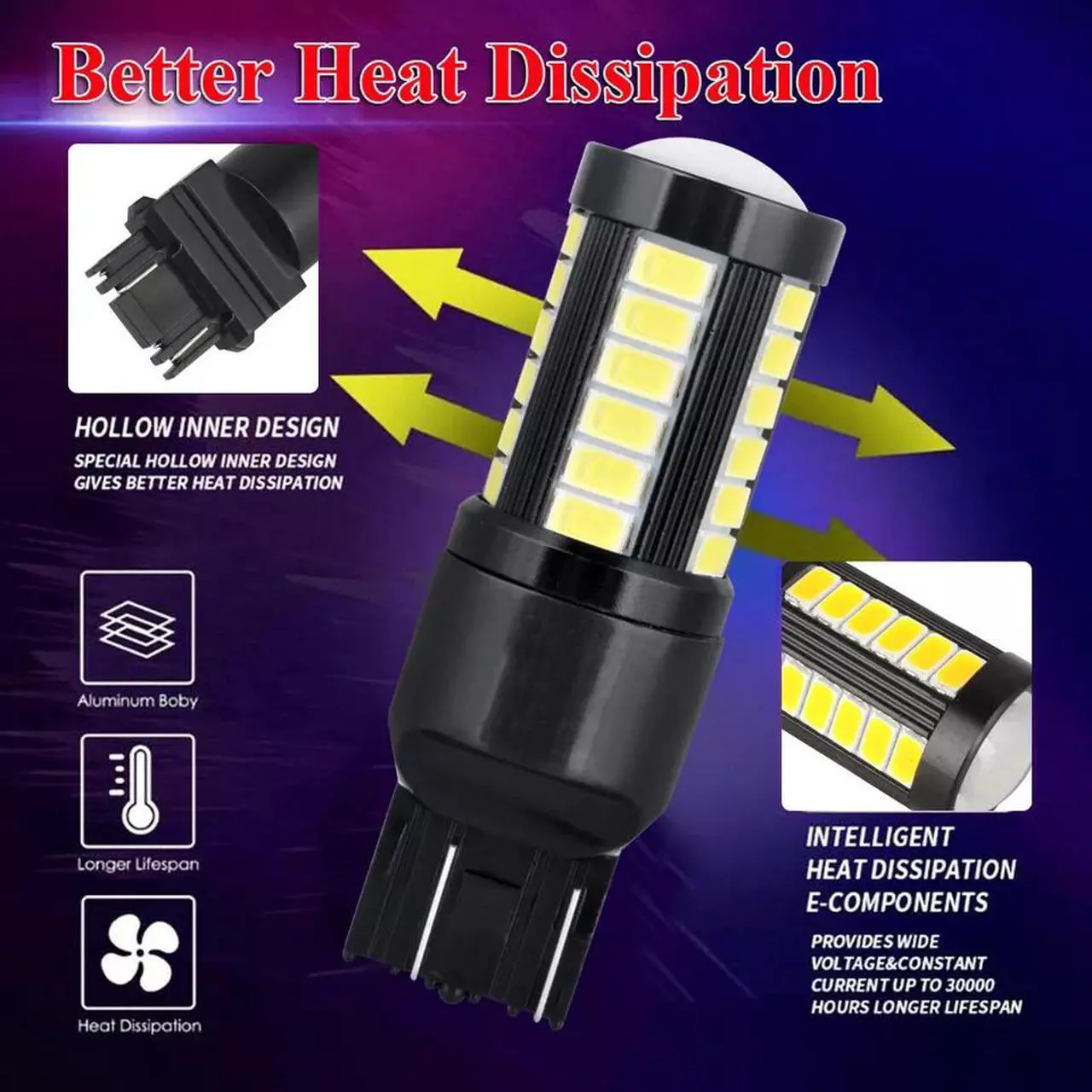 Alt view image 2 of 7 - 4x 7443 7440 LED Rear Turn Signal Light White Bulb for Toyota Accord Civic Honda