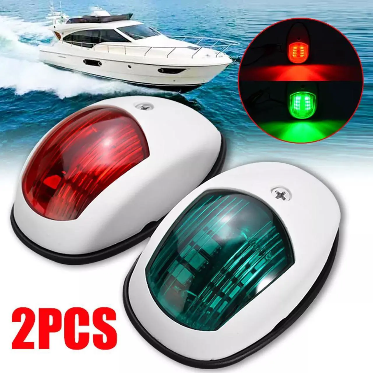 Main image of 1 Pair Red & Green 8LED Navigation Lights Marine Bow Light Lamp for Boat Pontoon