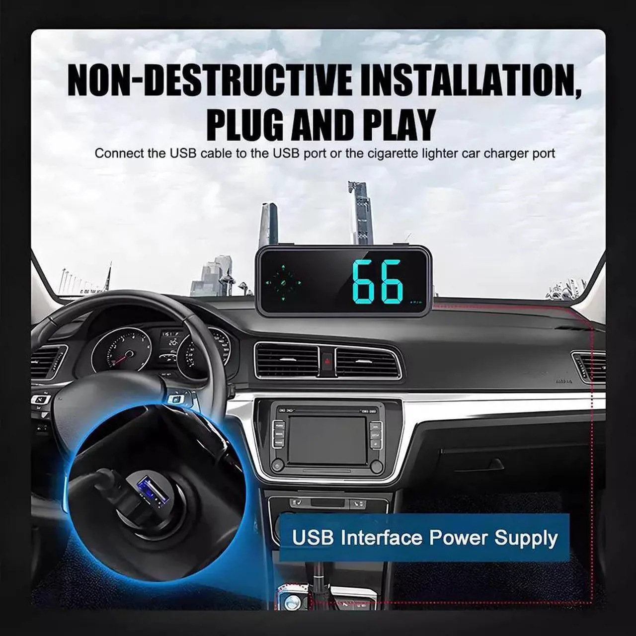 Alt view image 5 of 7 - Mini Speedometer GPS Car HUD Head Up Display LED Digital MPH/KMH Universal 2024
