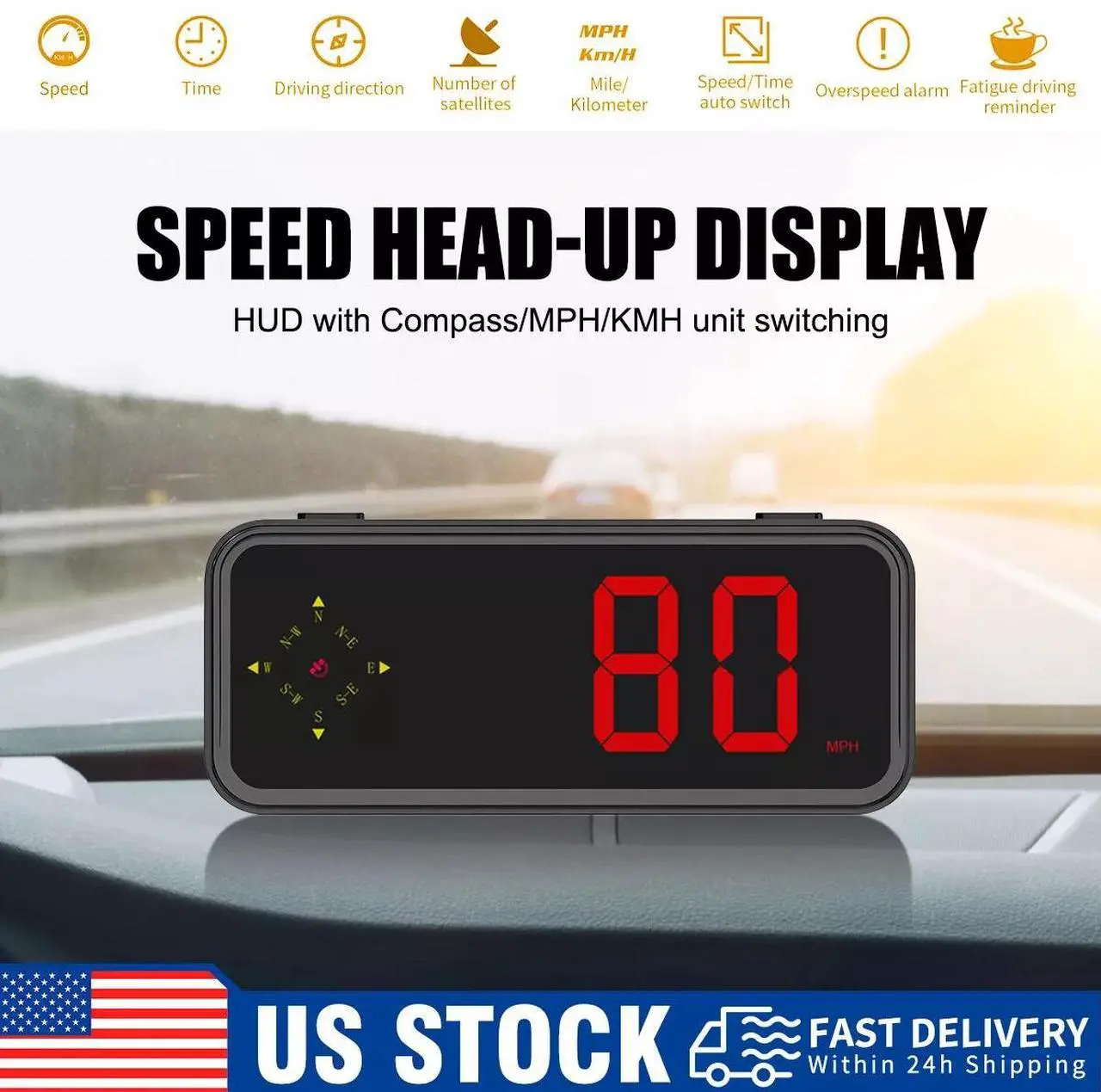 Main image of Mini Speedometer GPS Car HUD Head Up Display LED Digital MPH/KMH Universal 2024