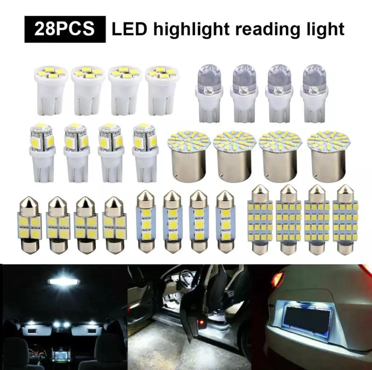 Alt view image 5 of 7 - 28x Car Interior LED Bulbs Kit White Light Dome License Plate Mixed Lamp Set USA