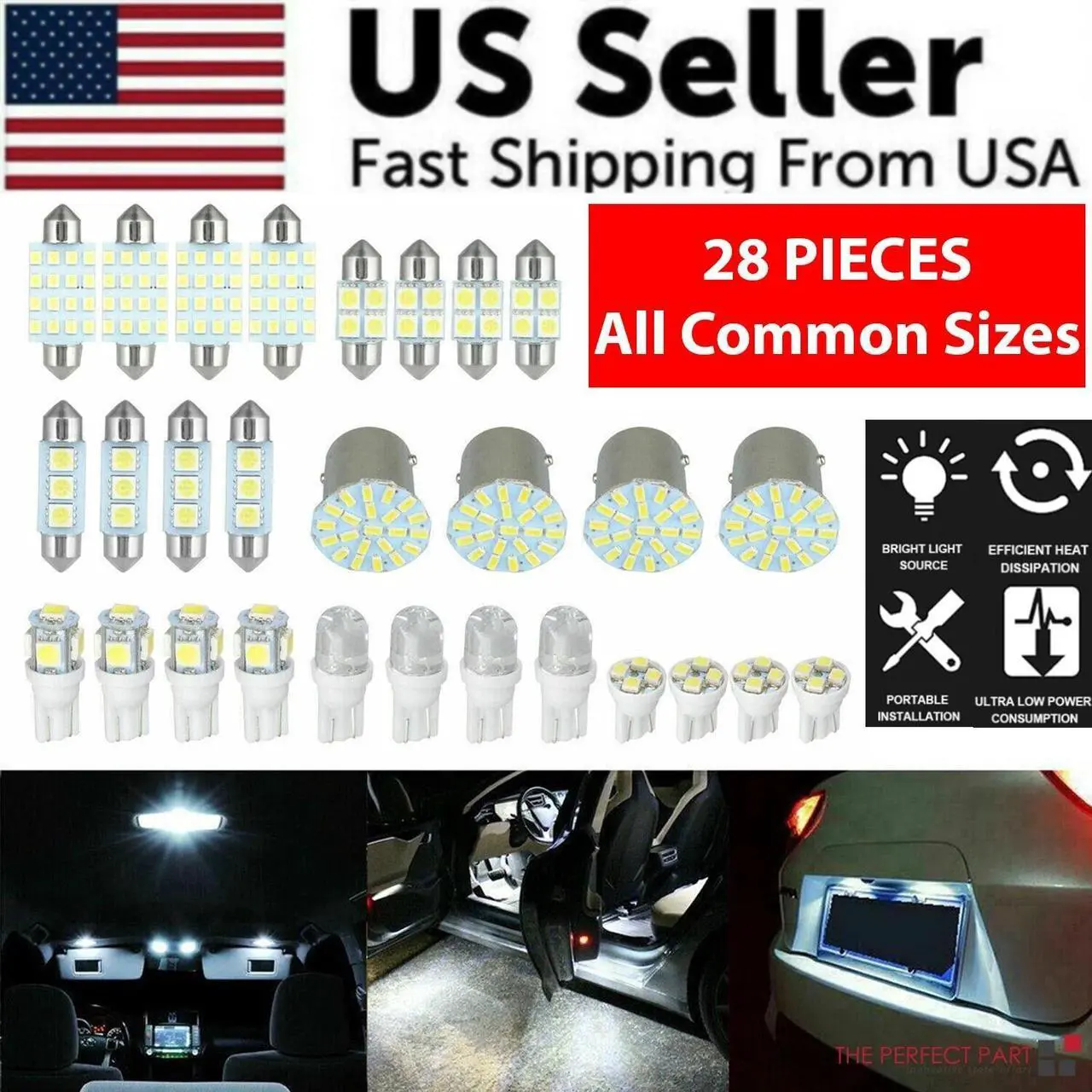 Main image of 28x Car Interior LED Bulbs Kit White Light Dome License Plate Mixed Lamp Set USA