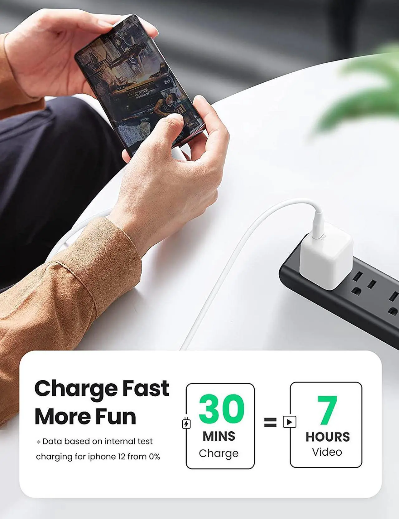 Alt view image 3 of 6 - UGREEN Mini 20W USB C Charger - PD Fast Charger Block USB-C Power Adapter Compatible for iPhone 13/13 Mini/13 Pro/13 Pro Max/12/11, Galaxy, Pixel 4/3, iPad Mini/Pro, Airpods Pro, and More