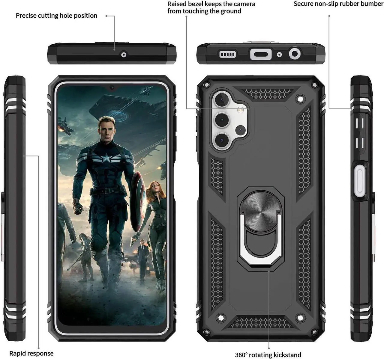 Alt view image 3 of 7 - LeYi for Samsung Galaxy A32 5G Phone Case, Samsung A32 Case with [2 Pack] Tempered Glass Screen Protector, [Military-Grade] Ring Kickstand Protective Case for Galaxy A32 5G (Not Fit 4G), Black