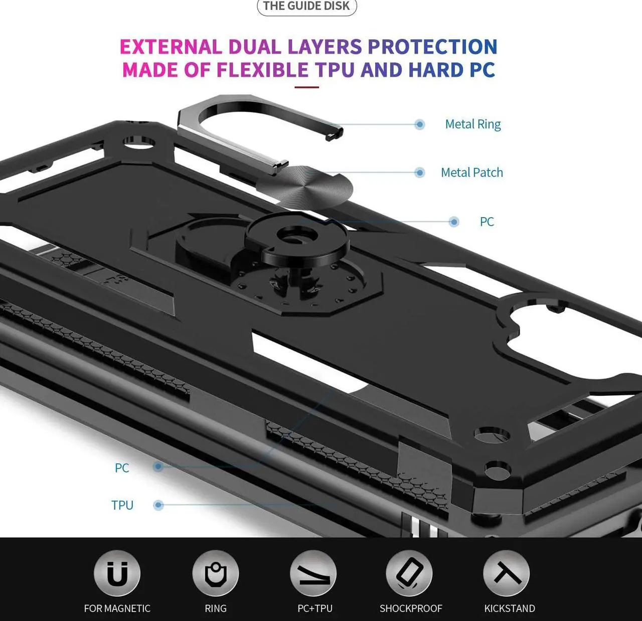 Alt view image 5 of 7 - LeYi for Samsung Galaxy A32 5G Phone Case, Samsung A32 Case with [2 Pack] Tempered Glass Screen Protector, [Military-Grade] Ring Kickstand Protective Case for Galaxy A32 5G (Not Fit 4G), Black