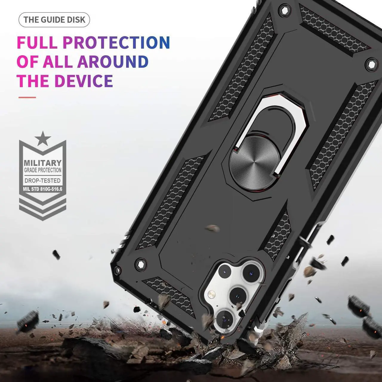 Alt view image 7 of 7 - LeYi for Samsung Galaxy A32 5G Phone Case, Samsung A32 Case with [2 Pack] Tempered Glass Screen Protector, [Military-Grade] Ring Kickstand Protective Case for Galaxy A32 5G (Not Fit 4G), Black