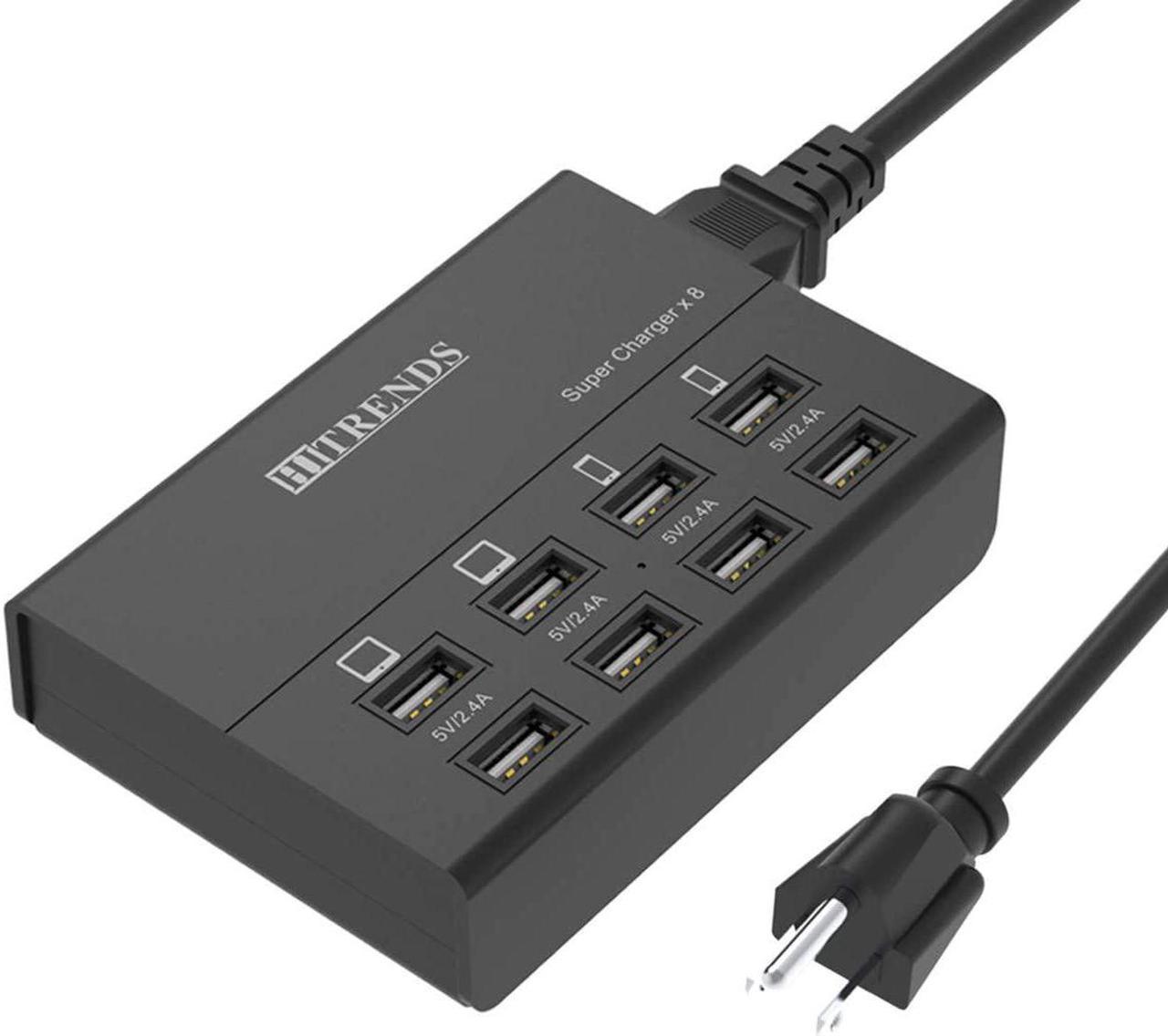 USB Charger, HITRENDS 8 Ports Charging Station 60W/12A Multi Port USB Charging Hub for Multiple Devices (5ft Cord, Black)