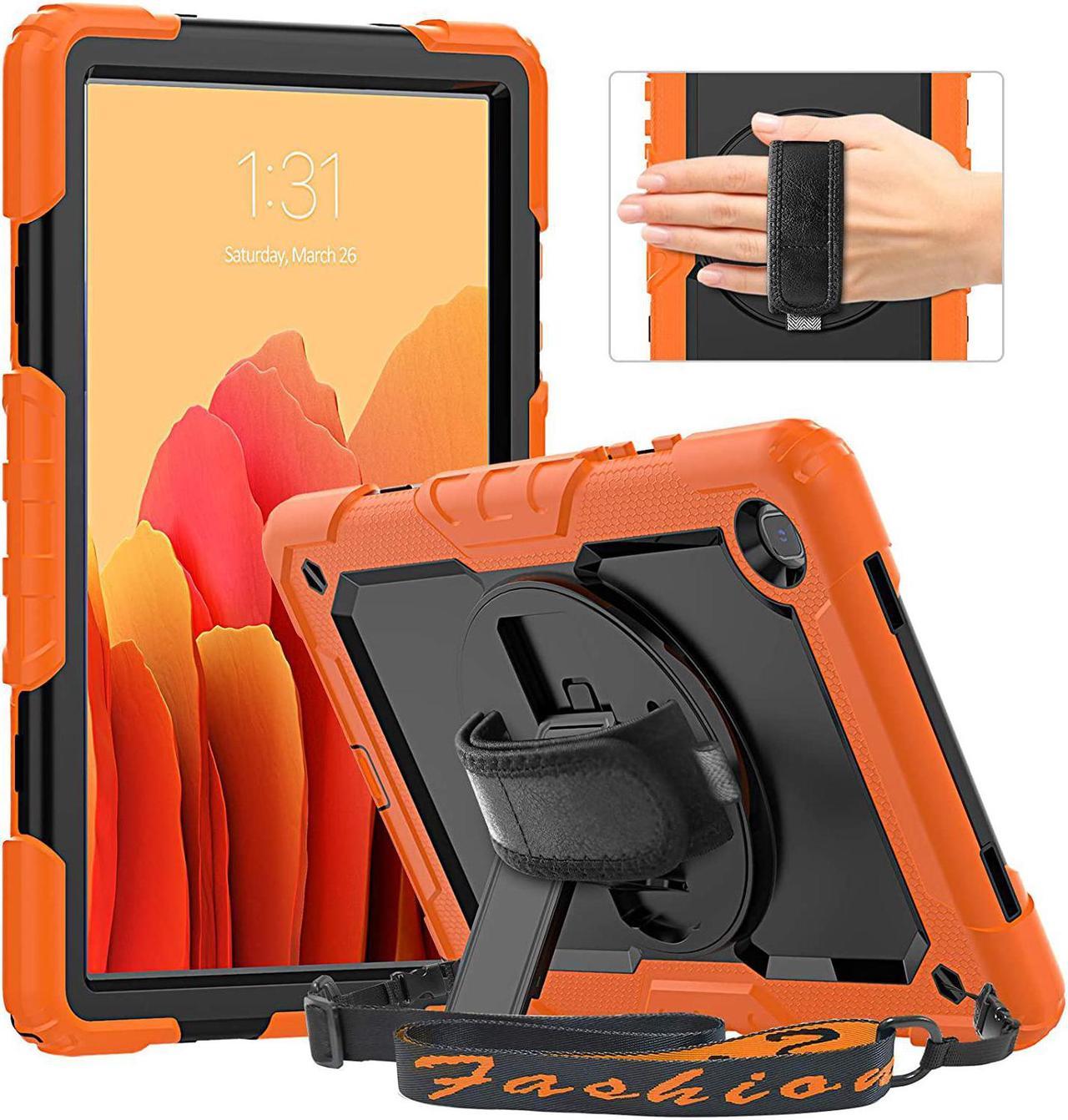 Case for Samsung Galaxy Tab A7 (10.4 Inch) 2020/2022, SM-T500/ T503 Case, Durable Sturdy Case with Screen Protector Swivel Stand Hand Shoulder Strap Drop-Proof Galaxy Tablet A7 Case - Orange