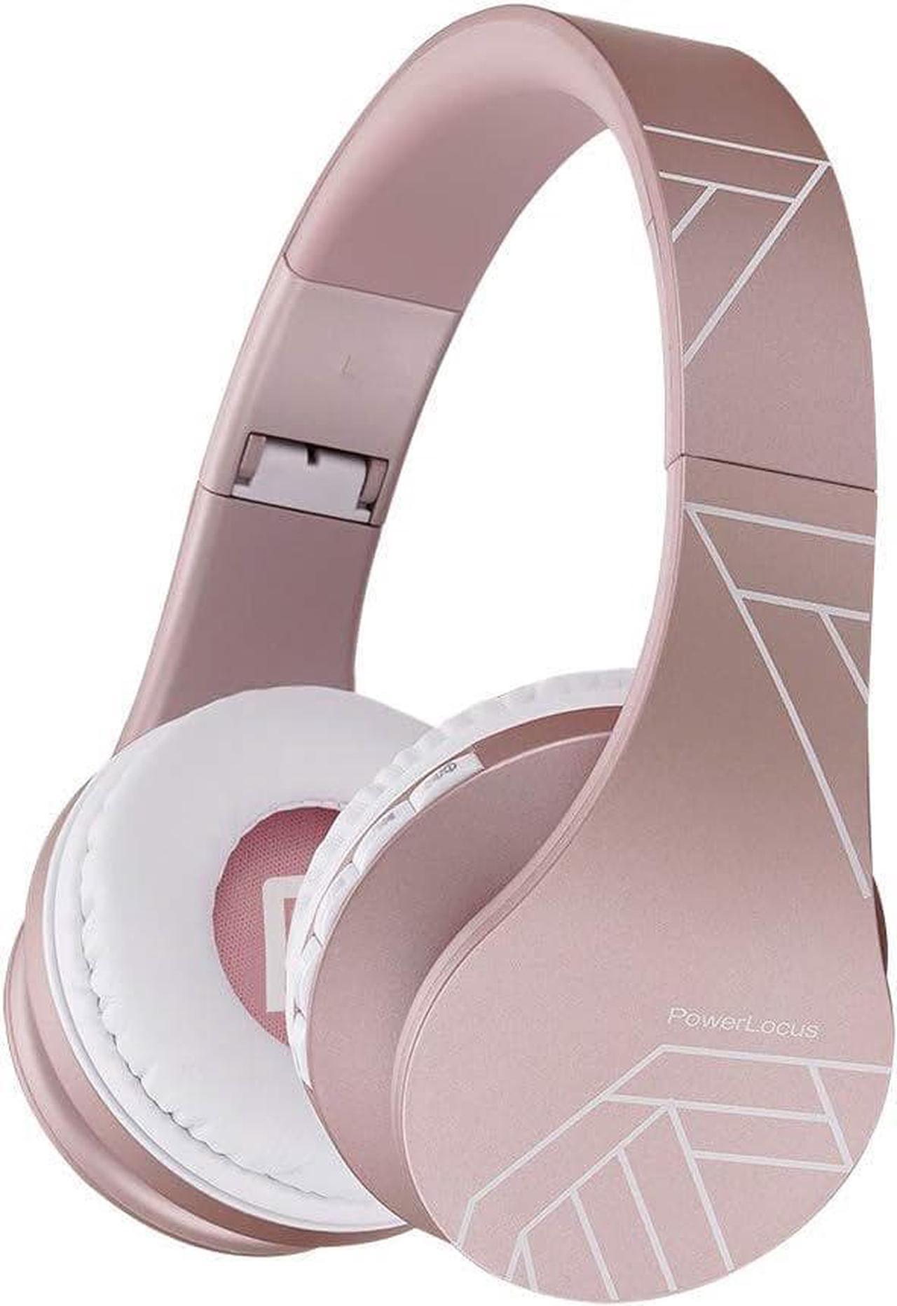 PowerLocus Wireless Bluetooth Over-Ear Stereo Foldable Headphones, Wired Headsets Rechargeable with Built-in Microphone for iPhone, Samsung, LG, iPad (Rose Gold PL Collection)