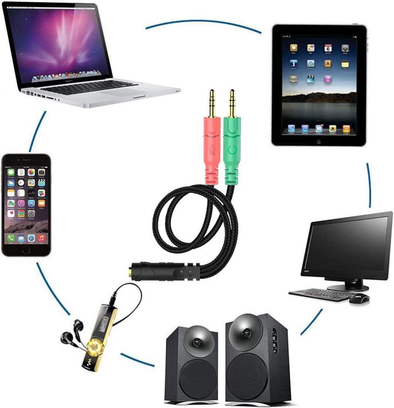 Alt view image 3 of 6 - Headset and Microphone Splitter Cable for PC 3.5mm Jack Headphones Audio Adapter Convertors 3.5mm Female to 2 Dual 3.5mm Male for Computer Simultaneously Y Splitter
