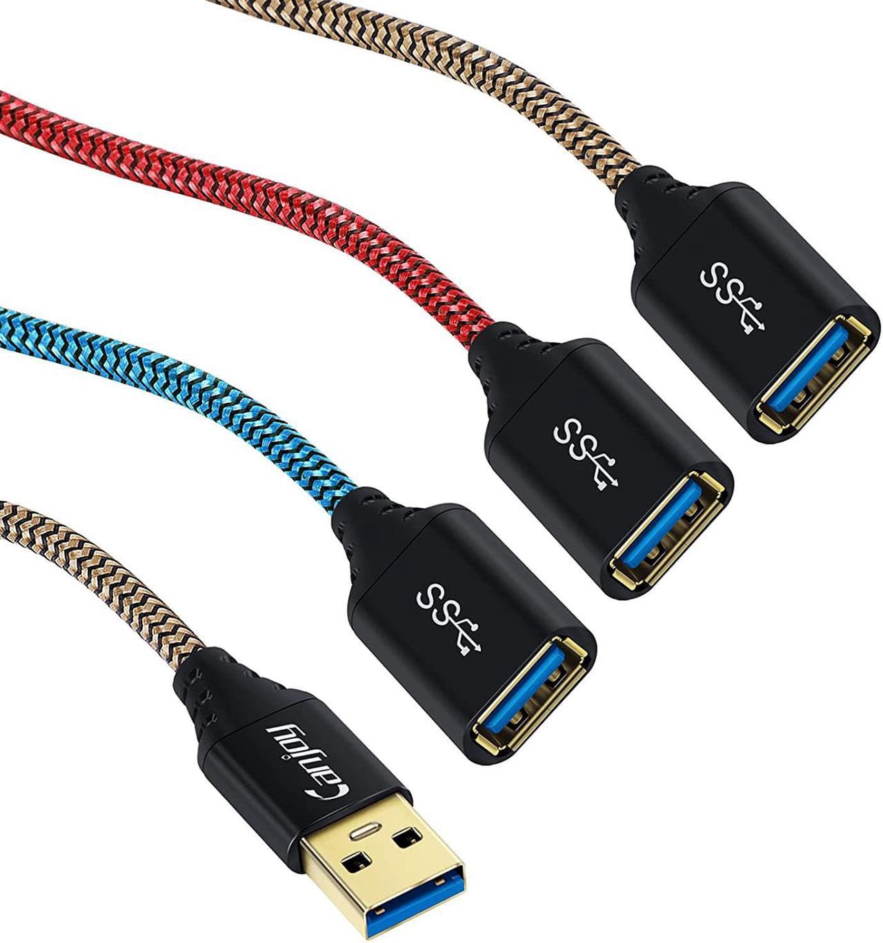 USB Extension, Canjoy 3 Pack USB Extension Cable USB 3.0 High Speed Extender Cord 6ft Braided Type A Male to A Female Extension Cable-Red Gold Blue