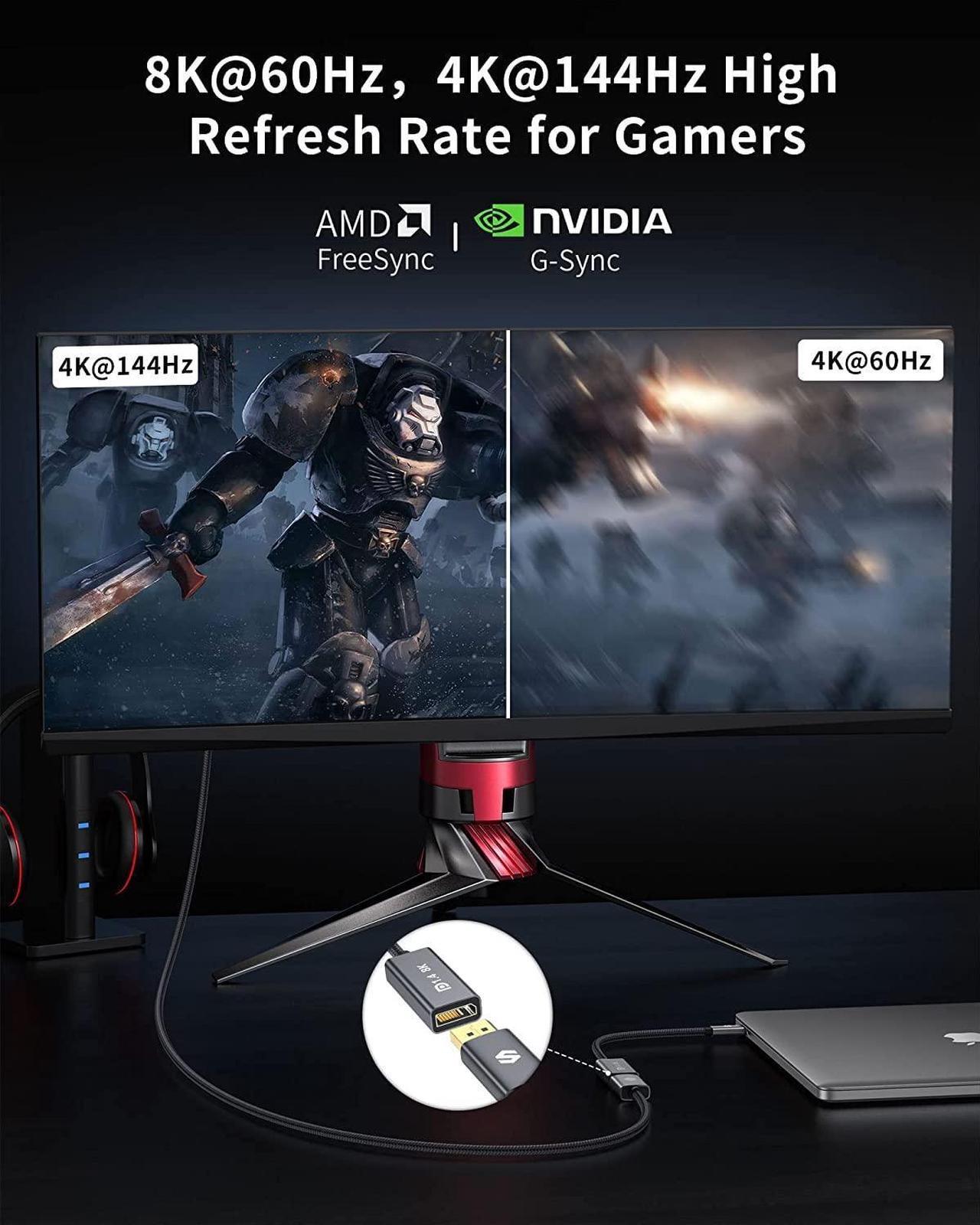 Alt view image 2 of 7 - Silkland USB C to DisplayPort 1.4 Adapter [8K@60Hz, 4K@144Hz 120Hz, 2K@240Hz], 5K Type C to DP 1.4 HDR, Thunderbolt 4/3 to Display Port Compatible with Reverb G2, Valve Index, MacBook Pro, Dell XPS