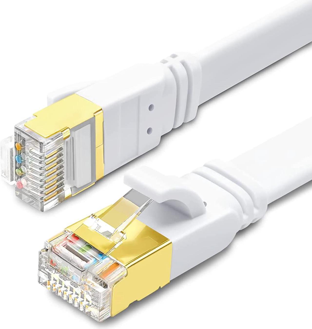 Yauhody CAT8 Ethernet Cable 25ft, High Speed 40Gbps 2000MHz SFTP Flat Internet Network LAN Cable with Gold Plated RJ45 Connector for Router, Modem, PC, Switches, Hub, Laptop, Gaming(White, 25ft/8m)