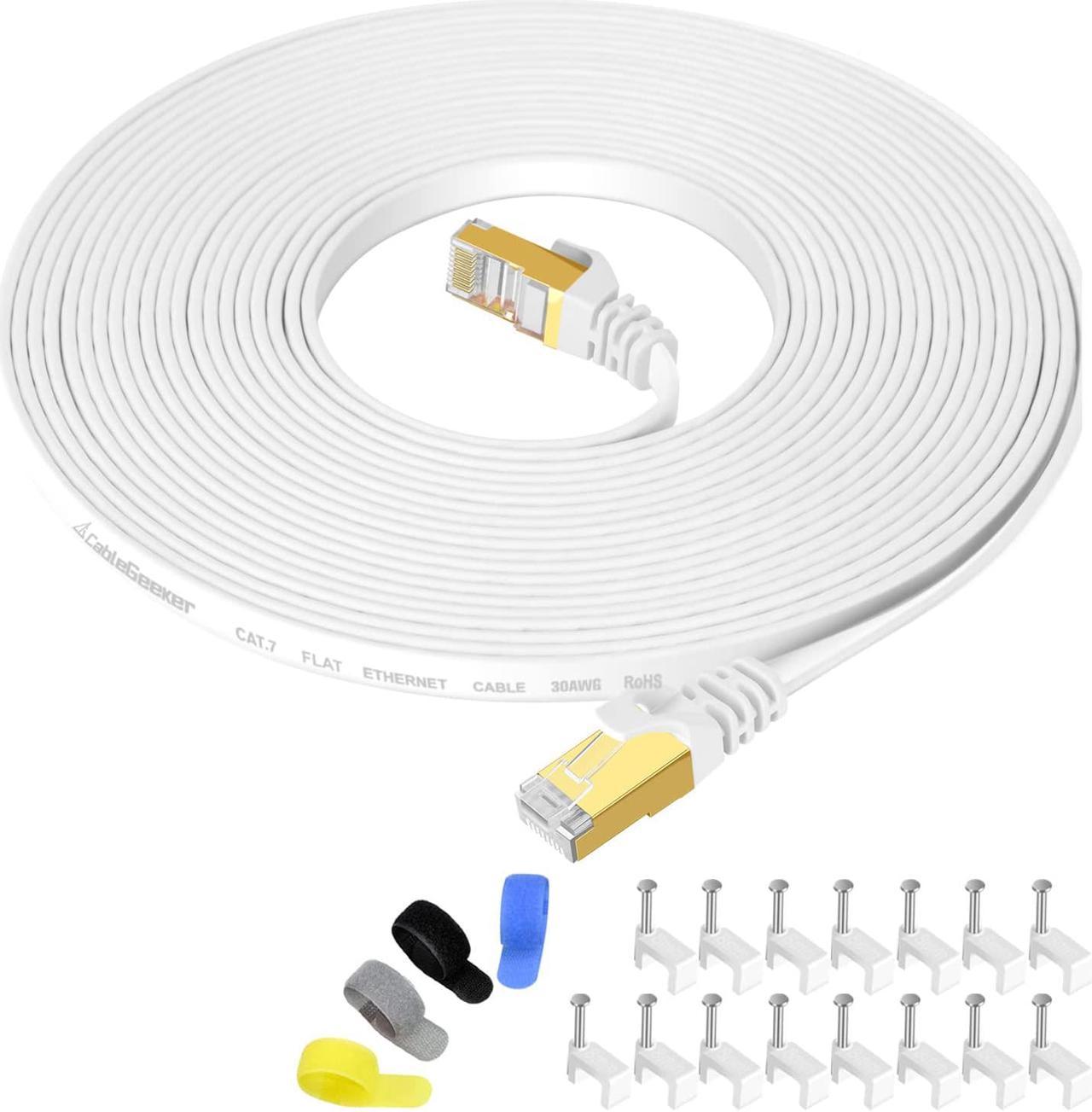 Cat 7 Shielded Ethernet Cable 25 ft White (Highest Speed Cable) Cat7 Flat Ethernet Patch Cables - Internet Cable for Modem, Router, LAN, Computer - Compatible with Cat 5e,Cat 6 Network