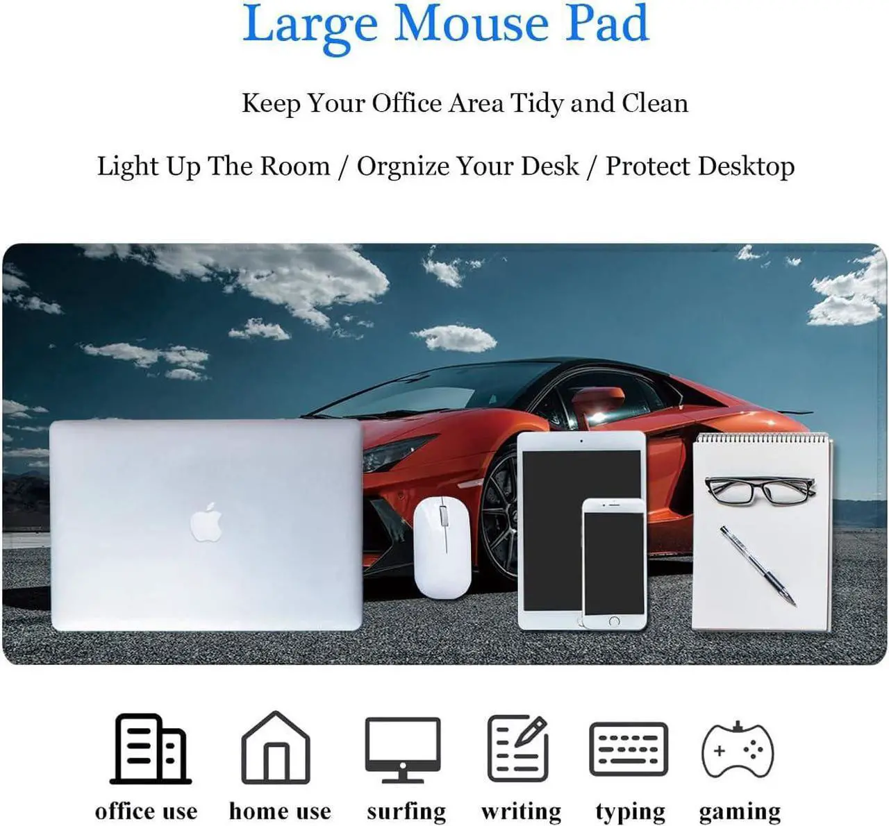 Alt view image 7 of 7 - 31.5x11.8 Inch Non-Slip Long Extended Large Gaming Mouse Pad with Stitched Edges XL Laptops Keyboard Mouse Mat(Lambo)