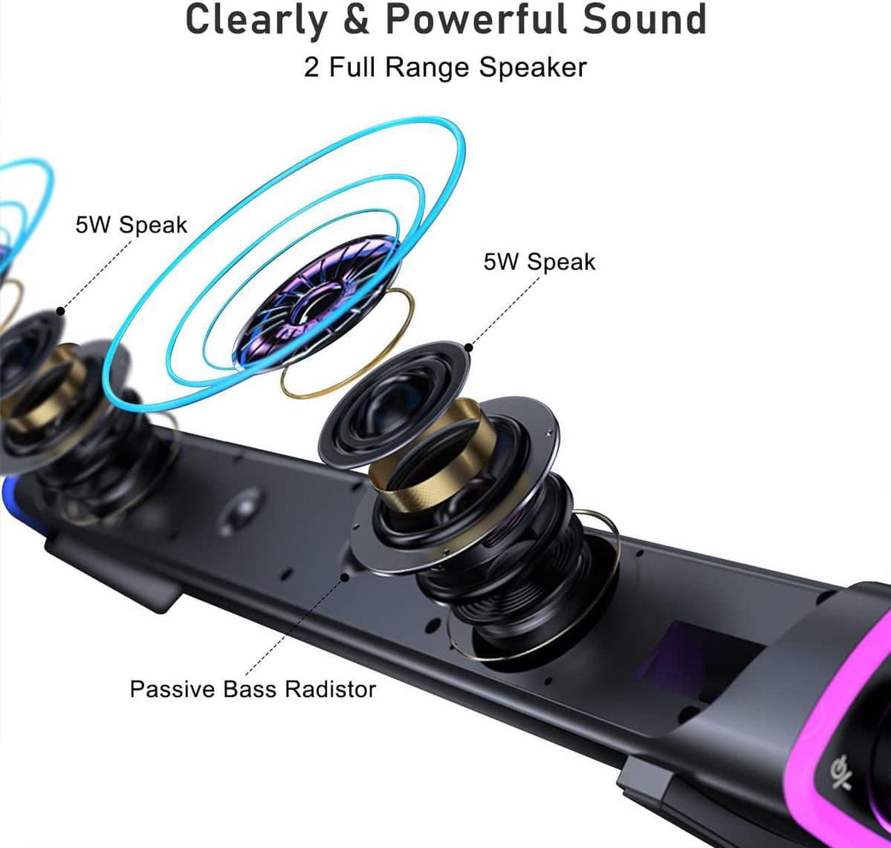 Alt view image 2 of 7 - SOULION R30 Computer Speakers, USB Powered 3.5mm AUX Small PC Speakers, Colorful LED Lights with Switch Button, Surround Sound Portable Computer Sound Bar Speaker for Desktop Laptop Gray