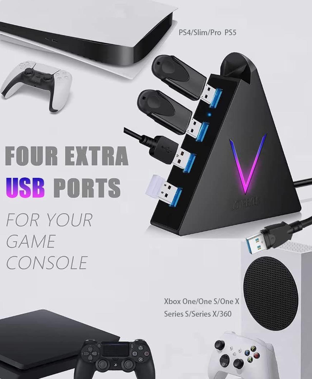 Alt view image 3 of 7 - JoyReken 4-Port USB 3.0 Hub, FlyingVHUB Vertical Data USB Hub with 2 ft Extended Cable, for Mac, PC, Xbox One, PS4, PS5, iMac, Surface Pro, XPS, Laptop, Desktop, Flash Drive, Mobile HDD