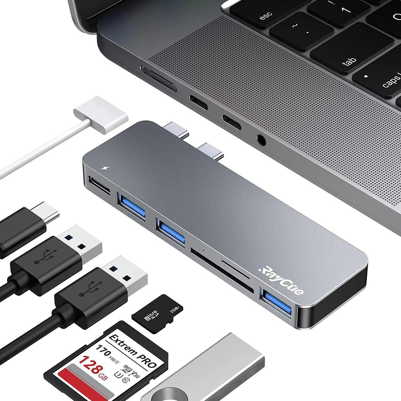 USB C Hub, 6 in 1 Aluminum Type C Hub Adapter, with 3 USB 3.0 Ports, TF/SD Card Reader, USB-C Power Delivery for MacBook Pro 13 and 15 2016/2017/2018