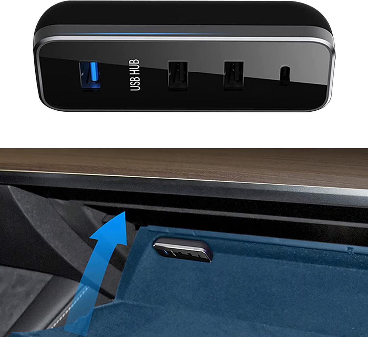 Erivis Glove Box USB Hub Compatible with Tesla Model 3 Model Y Accessories, 4-in-1 USB Hub Center Console Adapter,Glove Box Dash Cam Flash Drive Docking Station for Tesla Accessories