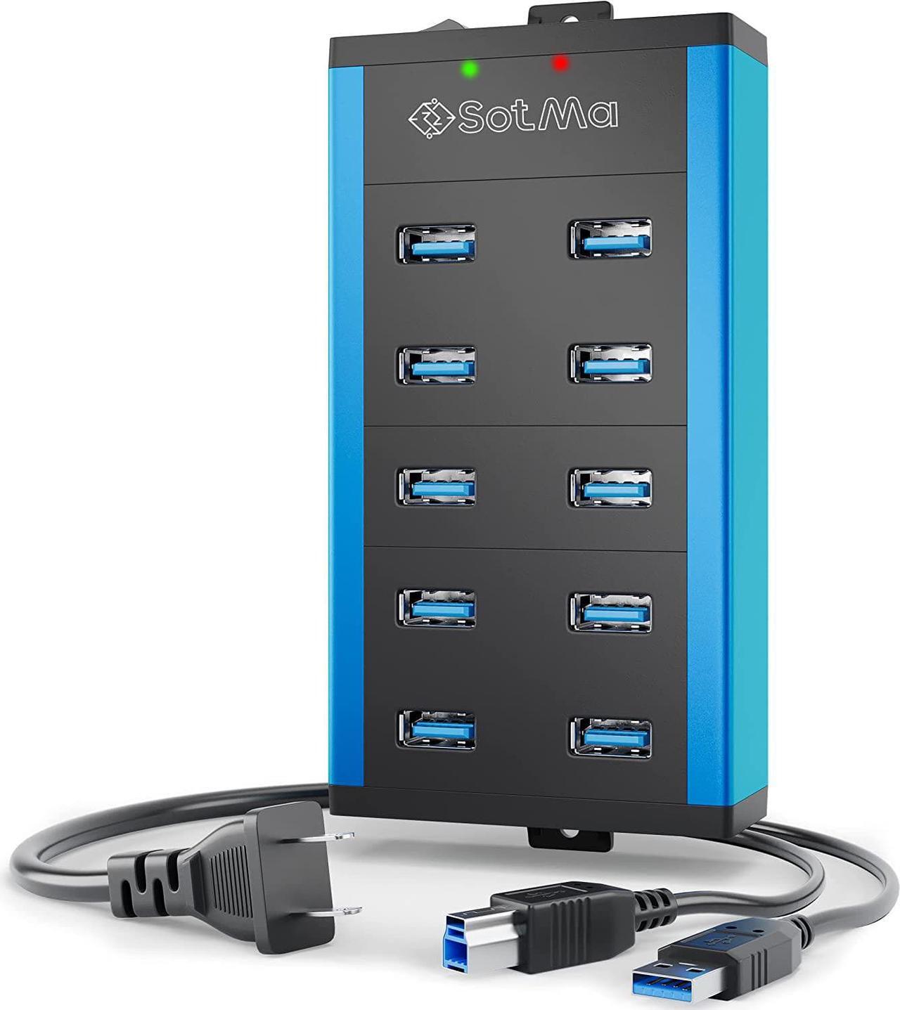 Main image of USB 3.0 Powered Hub - Multi-Safety 10-Port Hub 3.0 with Adapter - Aluminum USB Splitter with Mounting Brackets - Extra USB Ports for Laptops & PC