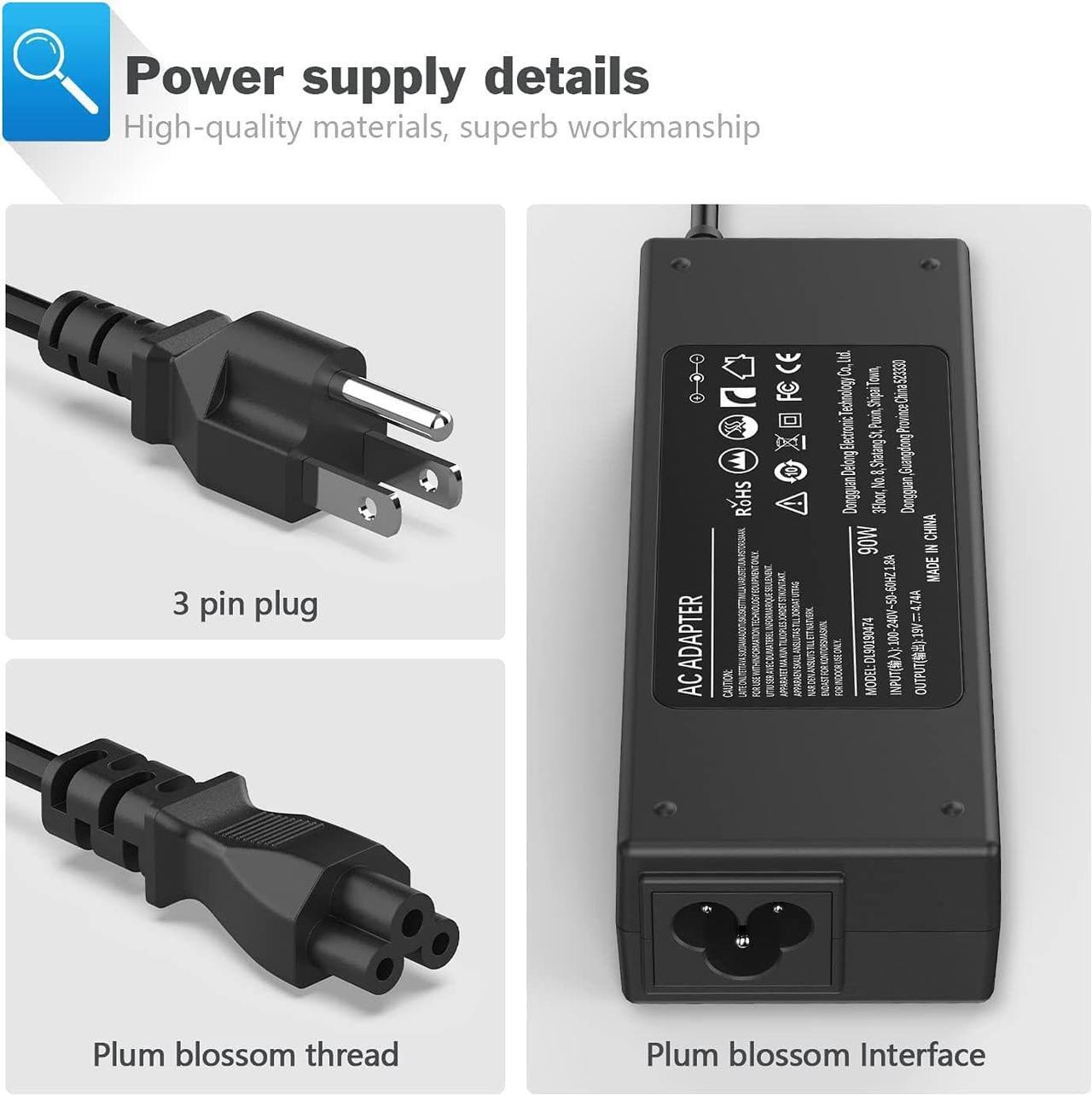 Alt view image 2 of 7 - 90W Power Supply Cord Charger Adapter for HP Pavilion Dv4 Dv6 Dv7 G50 G60 G60T G61 G62 G72 2000;Elitebook 8460p 8440p 2540p 8470p 2560p 6930p 2570p 8540p ;for Hp Presario 2210B 2510P CQ40 CQ45 Cq50