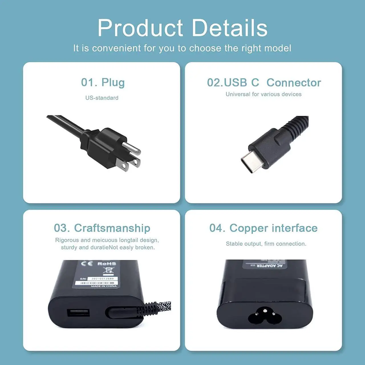 Alt view image 4 of 5 - MiliPow 110W USB C Replacement Power Supply Laptop AC Adapter L04650-850 TPN-LA12 Compatible with HP Spectre 13 x360 2019 13-AP Folio 13-ak0000 Elite x2 1013 G3, Elite Dragonfly, EliteBook etc.