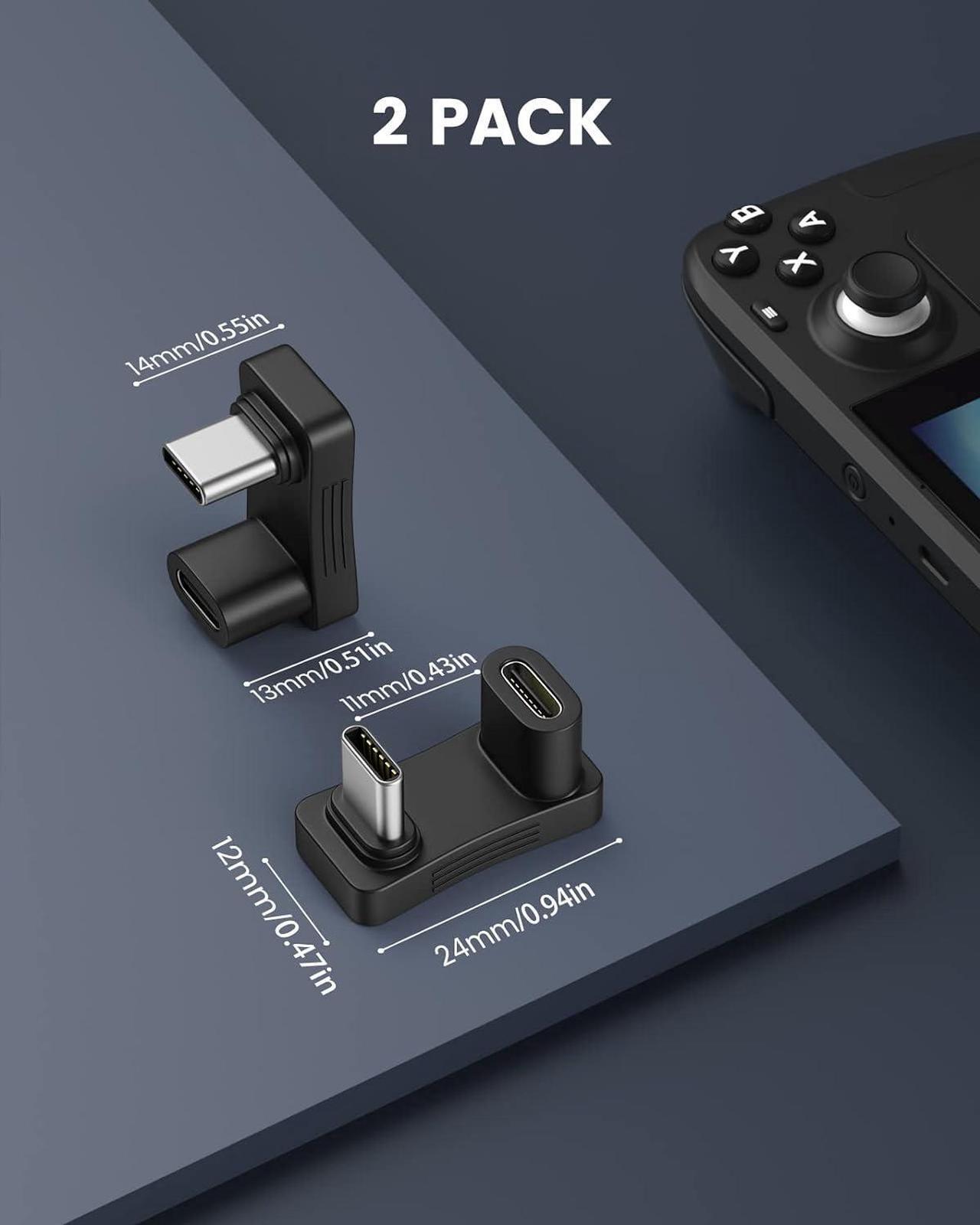Alt view image 7 of 7 - 180 Degree Angle USB C Adapter 2 Pack U Shape USB-C Male to USB-C Female Adapter Connector with PD 100W/10Gbps USB-C 180 Angle Extender for Steam Deck/Switch/iPhone 15 Series/Laptop/Tablet