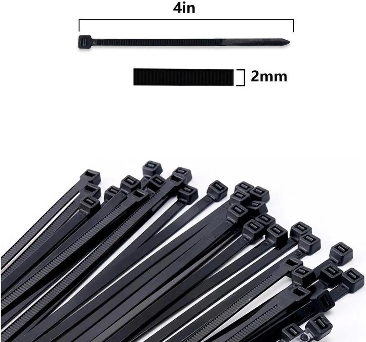 Alt view image 2 of 7 - Nylon Cable Zip Ties Heavy Duty 4 Inch, Ultra Strong Plastic Wire Ties with 15 Pounds Tensile Strength, 100 Pieces, Nylon Tie Wraps with 0.1 Inch/2.5 mm Width in Black, Indoor and Outdoor UV Resistant