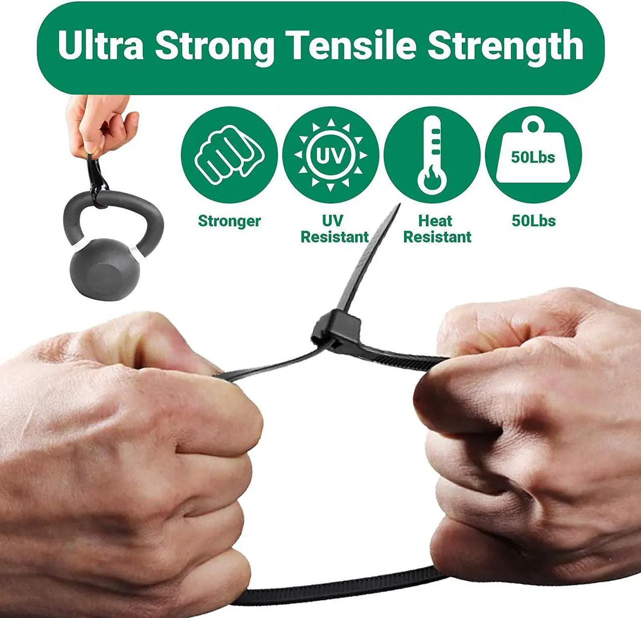 Alt view image 3 of 7 - Nylon Cable Zip Ties Heavy Duty 4 Inch, Ultra Strong Plastic Wire Ties with 15 Pounds Tensile Strength, 100 Pieces, Nylon Tie Wraps with 0.1 Inch/2.5 mm Width in Black, Indoor and Outdoor UV Resistant