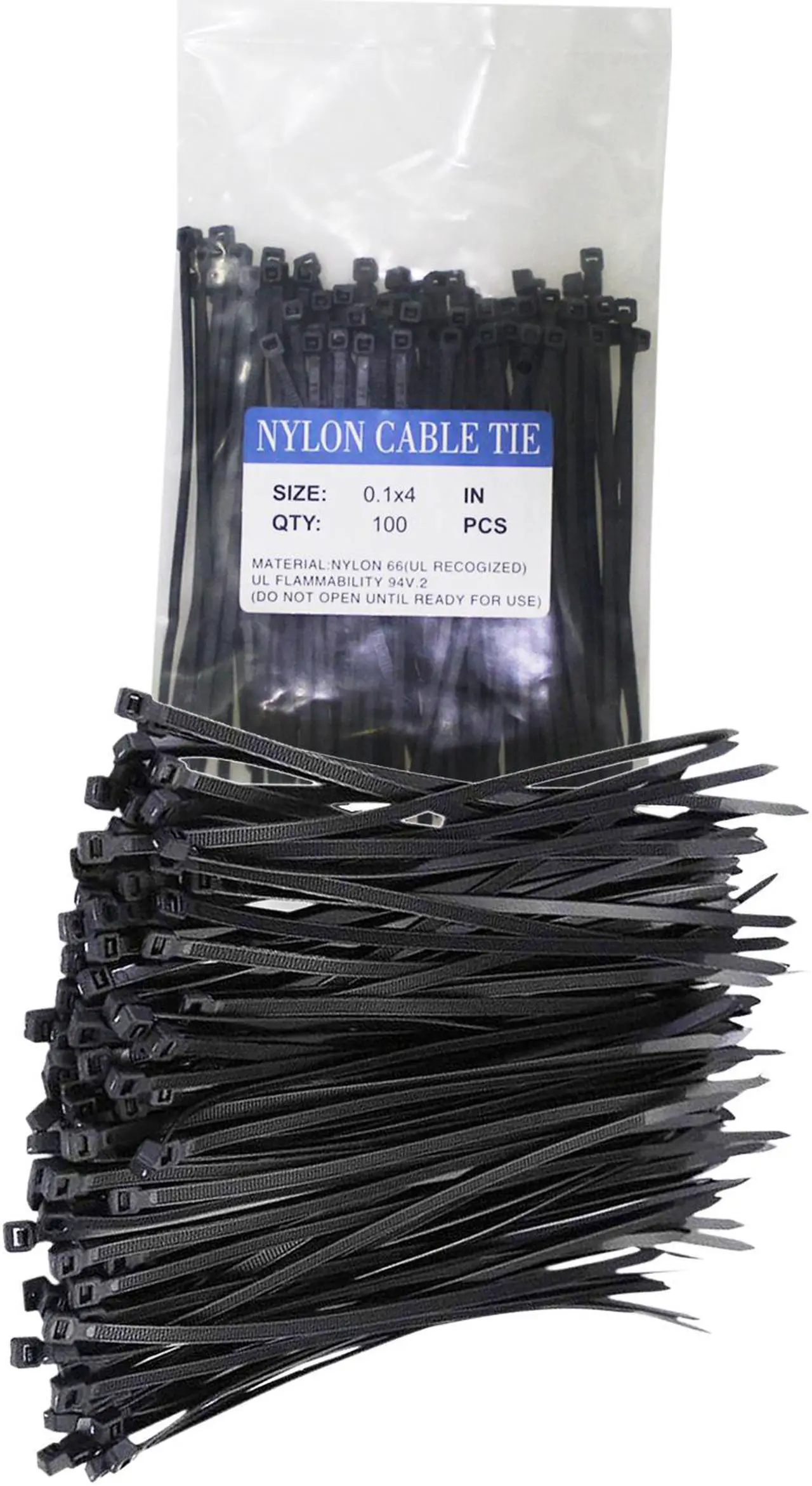 Main image of Nylon Cable Zip Ties Heavy Duty 4 Inch, Ultra Strong Plastic Wire Ties with 15 Pounds Tensile Strength, 100 Pieces, Nylon Tie Wraps with 0.1 Inch/2.5 mm Width in Black, Indoor and Outdoor UV Resistant