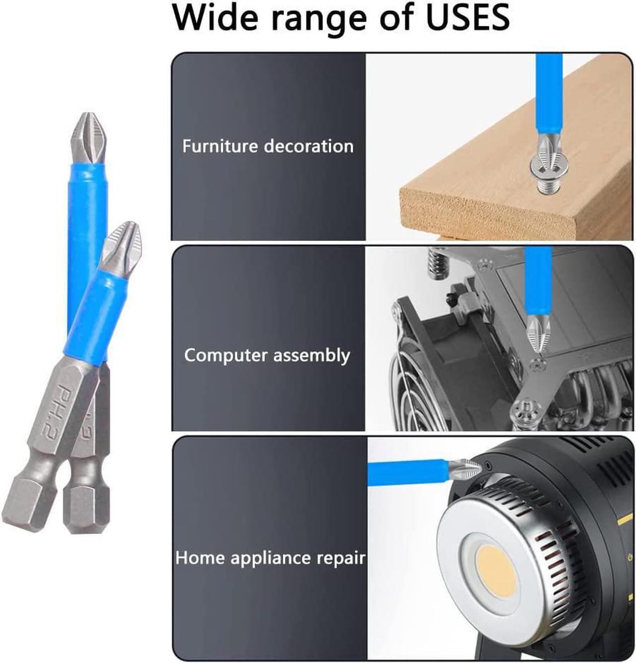 Alt view image 6 of 7 - 6PCS Magnetic Anti-Slip Drill Bit, PH2 Phillips Bits Set Hand Tools, Hex Shank Screwdriver Set for Power Screwdriver Drill Impact Driver Tool Accessory (50-150mm Length)