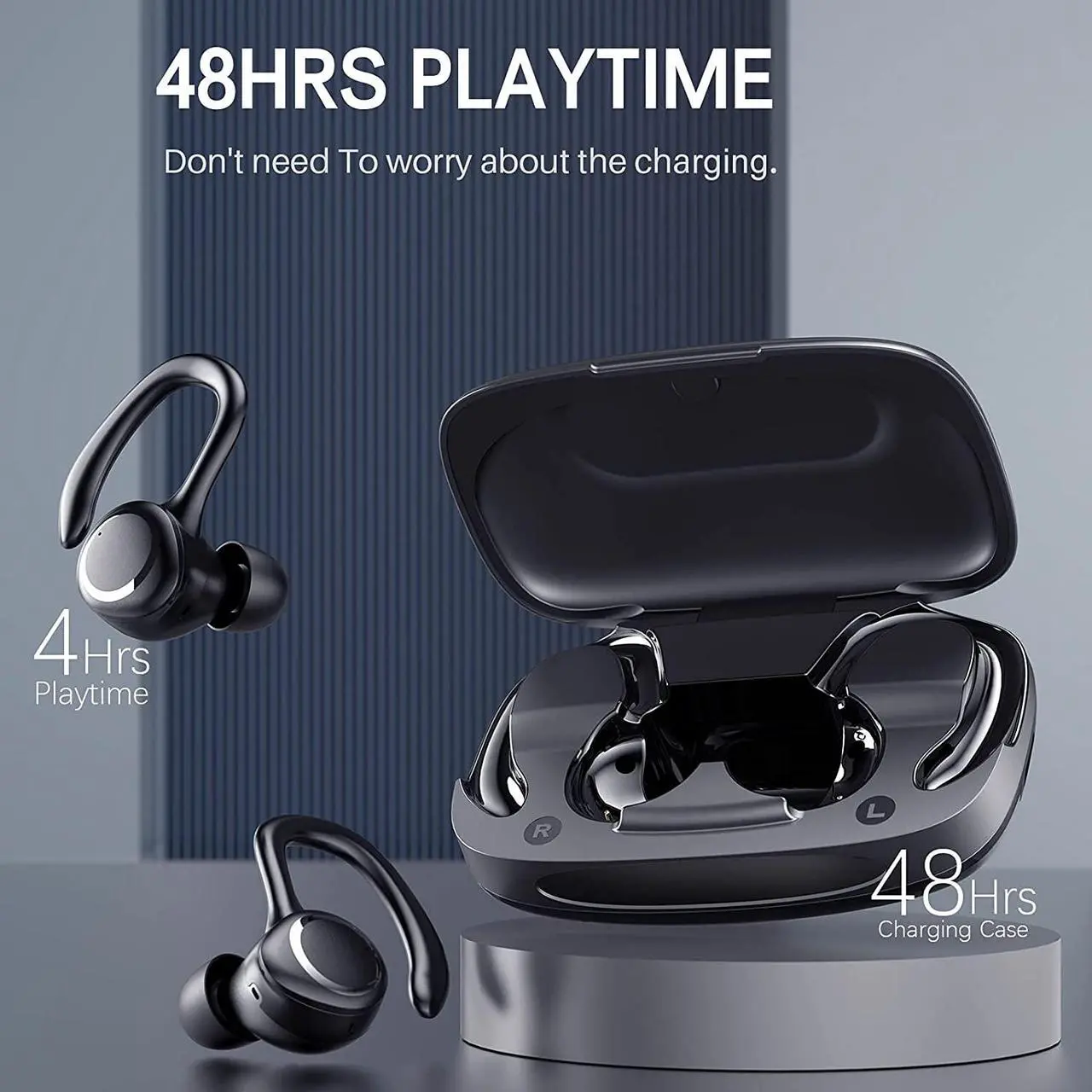 Main image of Bluetooth Headphones Sports, Wireless Earbuds 48H Playtime, 3 Switchable Wearing Styles, LED Power Display, Hi-Fi Stereo Wireless Headphones for Sports Running Workout with Charging Case
