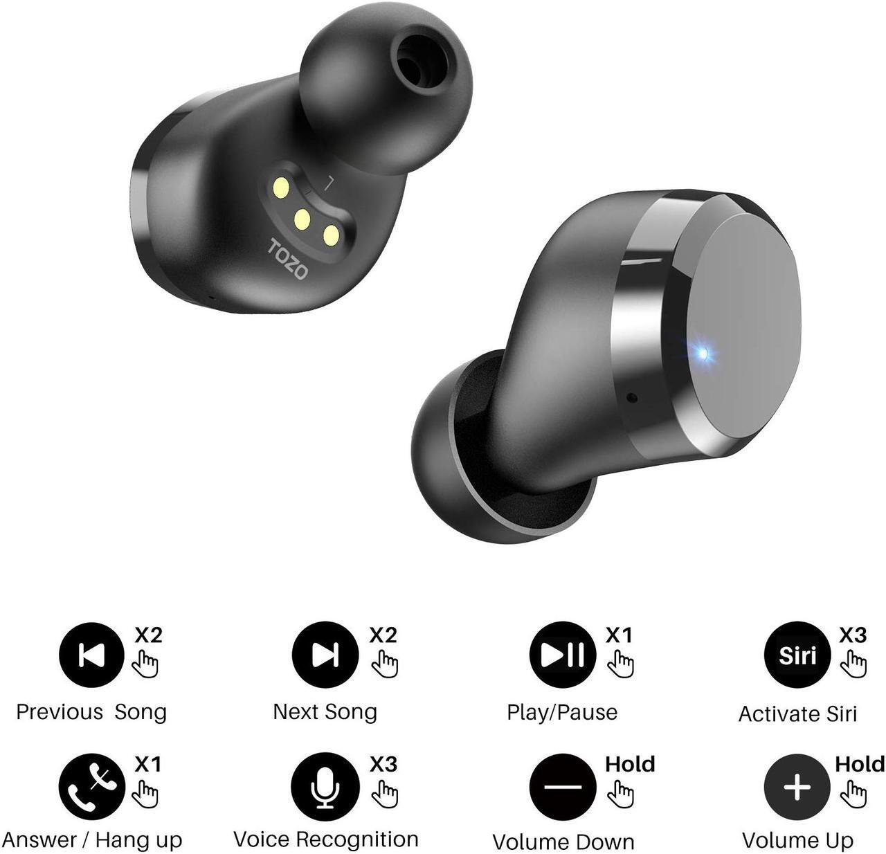 Alt view image 8 of 7 - TOZO T12 Wireless Earbuds Bluetooth Headphones Premium Fidelity Sound Quality Wireless Charging Case Digital LED Intelligence Display IPX8 Waterproof Earphones Built-in Mic Headset for Sport, Black