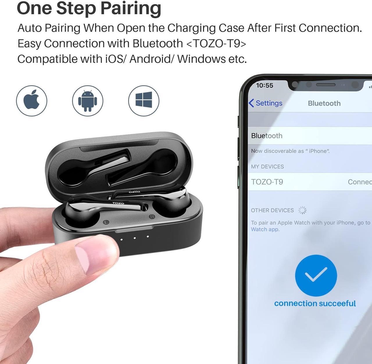 Alt view image 5 of 7 - TOZO T9 Bluetooth 5.3 Wireless Earbuds 4 Mic Call Environmental Noise Cancellation Headphones IPX7 Waterproof In-Ear Light Weight Earphones with Charging Case, Black