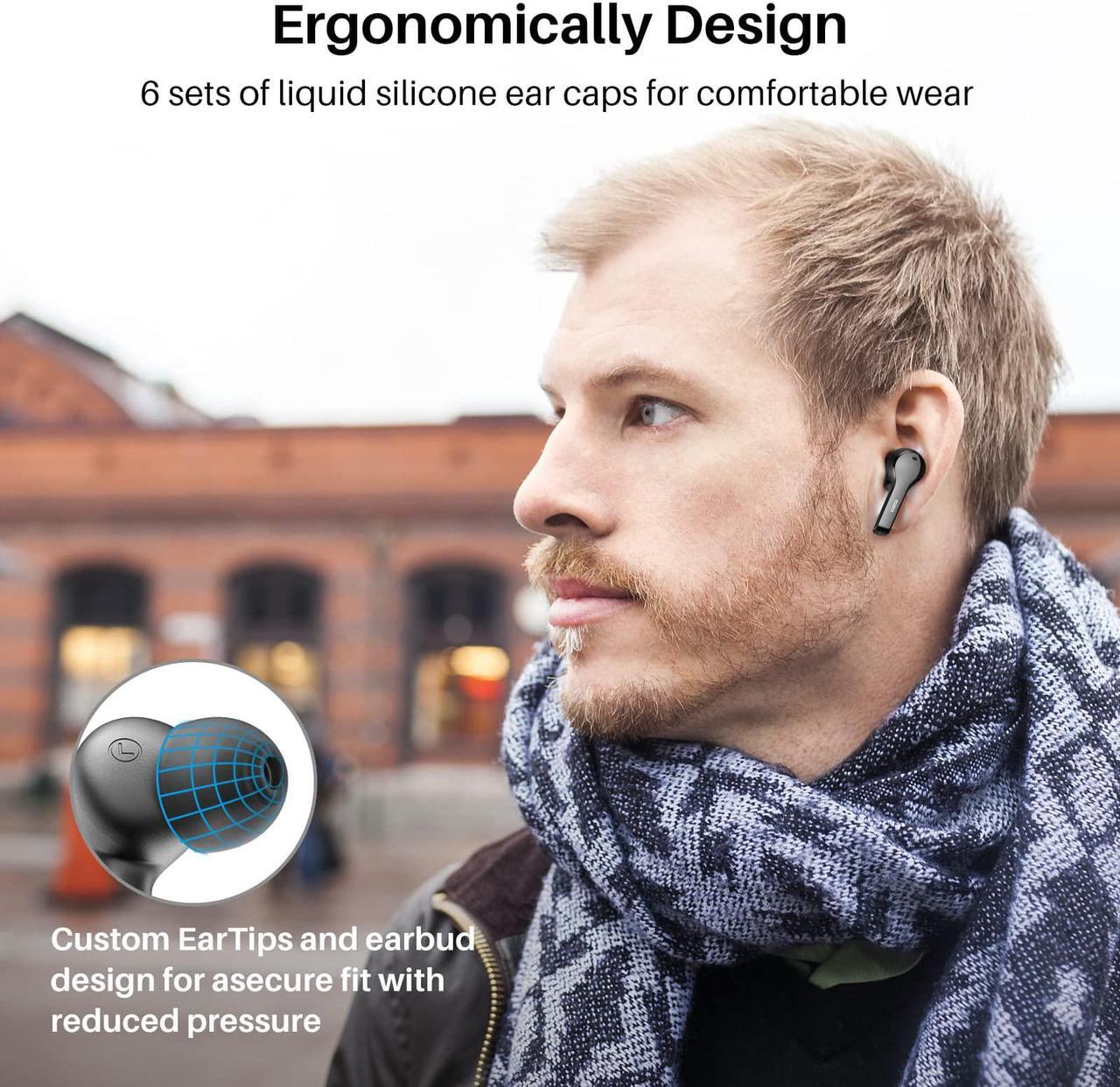 Alt view image 4 of 7 - TOZO T9 Bluetooth 5.3 Wireless Earbuds 4 Mic Call Environmental Noise Cancellation Headphones IPX7 Waterproof In-Ear Light Weight Earphones with Charging Case, Black