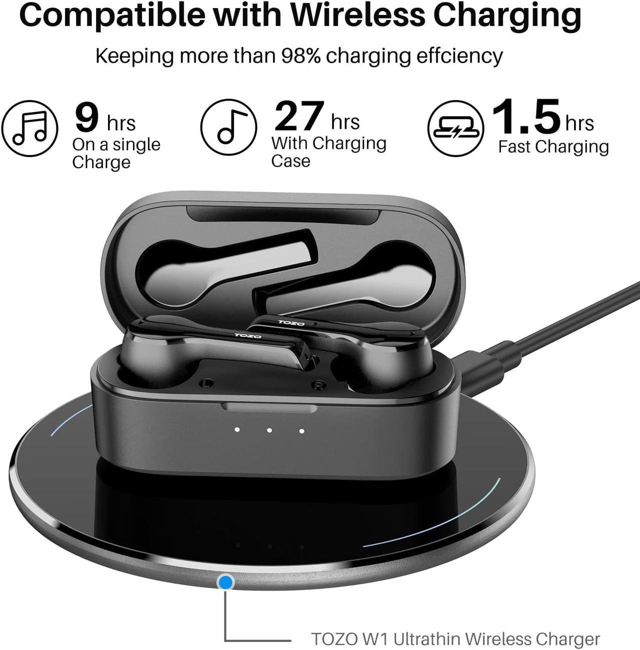 Alt view image 7 of 7 - TOZO T9 Bluetooth 5.3 Wireless Earbuds 4 Mic Call Environmental Noise Cancellation Headphones IPX7 Waterproof In-Ear Light Weight Earphones with Charging Case, Black