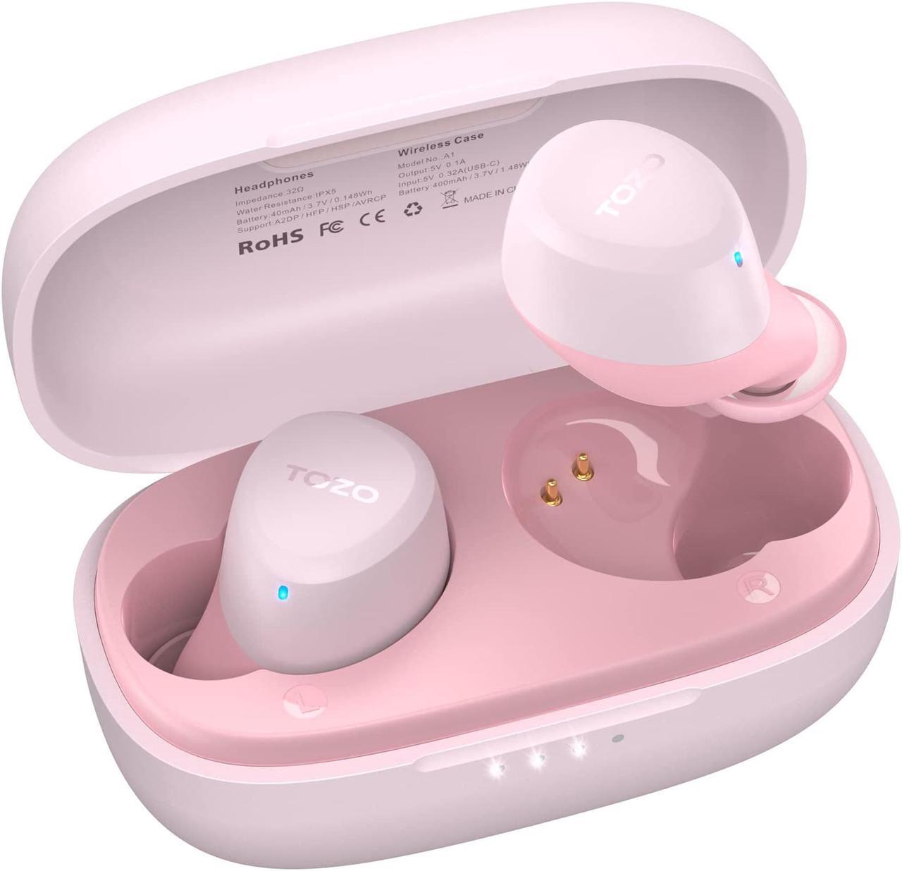 Main image of TOZO A1 Mini Wireless Earbuds Bluetooth 5.3 in Ear Light-Weight Headphones Built-in Microphone, IPX5 Waterproof, Immersive Premium Sound Long 12m Distance Connection Headset with Charging Case, Pink