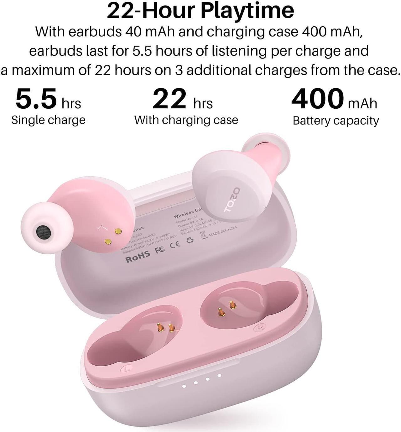 Alt view image 6 of 7 - TOZO A1 Mini Wireless Earbuds Bluetooth 5.3 in Ear Light-Weight Headphones Built-in Microphone, IPX5 Waterproof, Immersive Premium Sound Long 12m Distance Connection Headset with Charging Case, Pink